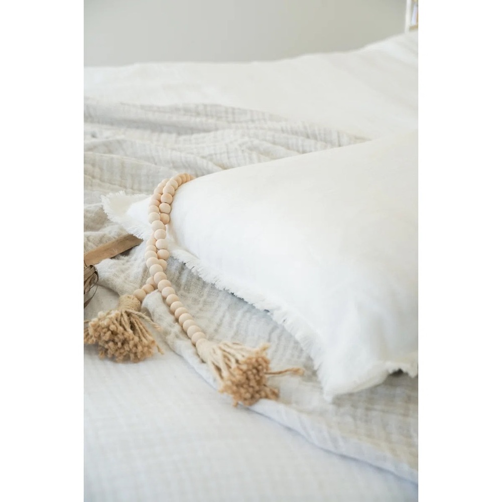 White Fringe Linen Pillow Cover
